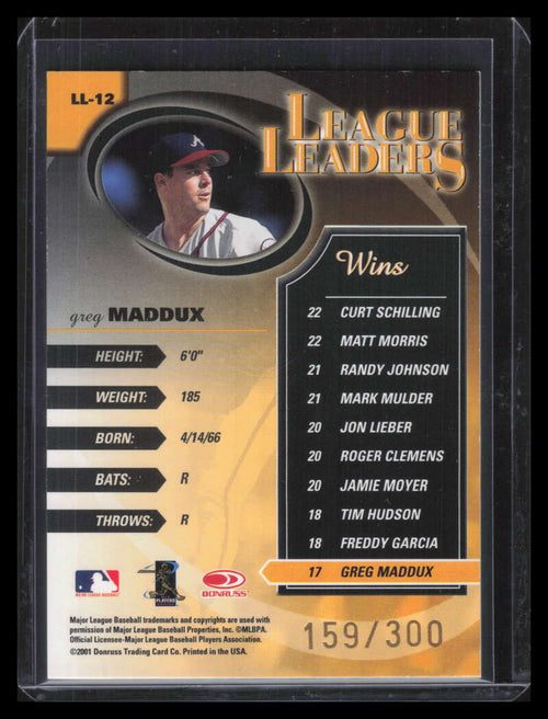 2002 Donruss Best of Fan Club League Leaders ll12 Greg Maddux ERA 159/275