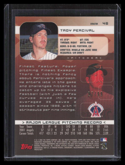 2002 Finest X-Fractor Protector 46 Troy Percival 27/99
