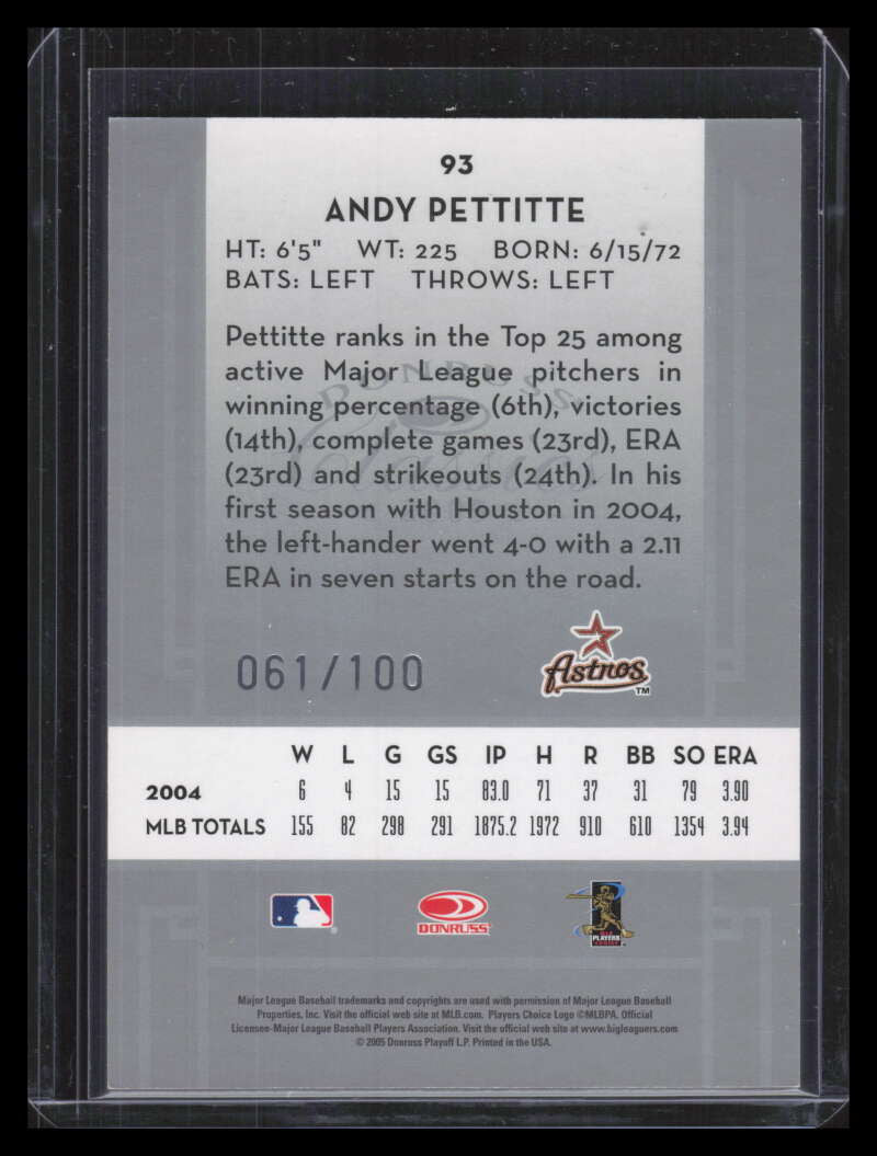 2005 Donruss Classics Timeless Tributes Silver 93 Andy Pettitte 61/100