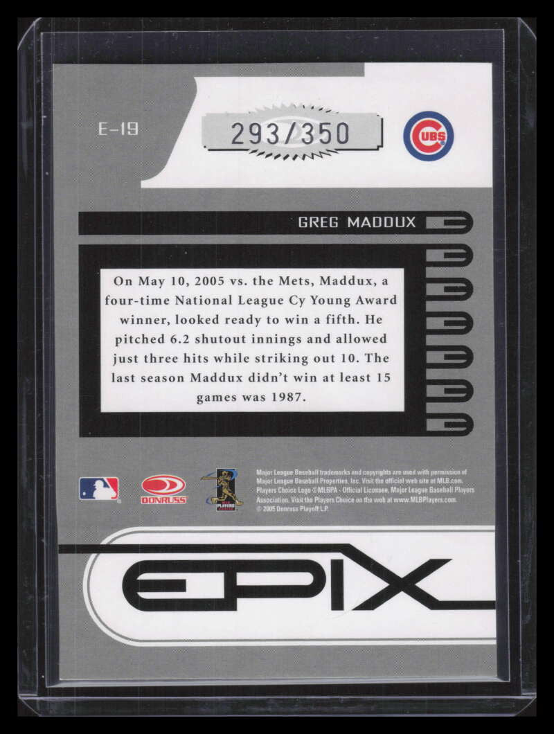 2005 Zenith Epix Purple Play 19 Greg Maddux 293/350