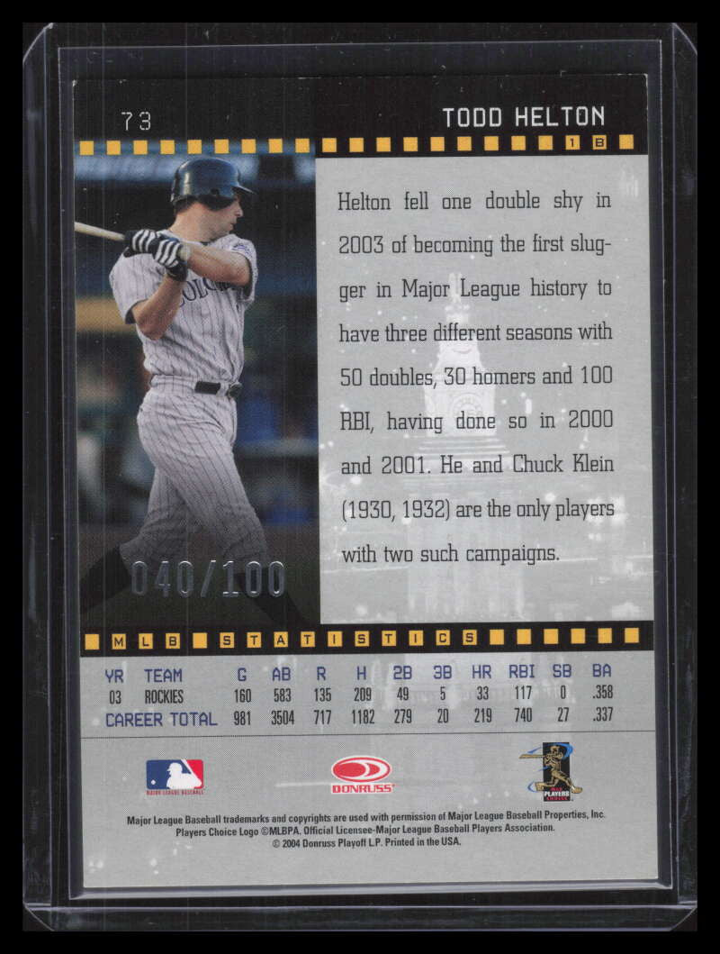 2004 Studio Proofs Silver 73 Todd Helton 40/100