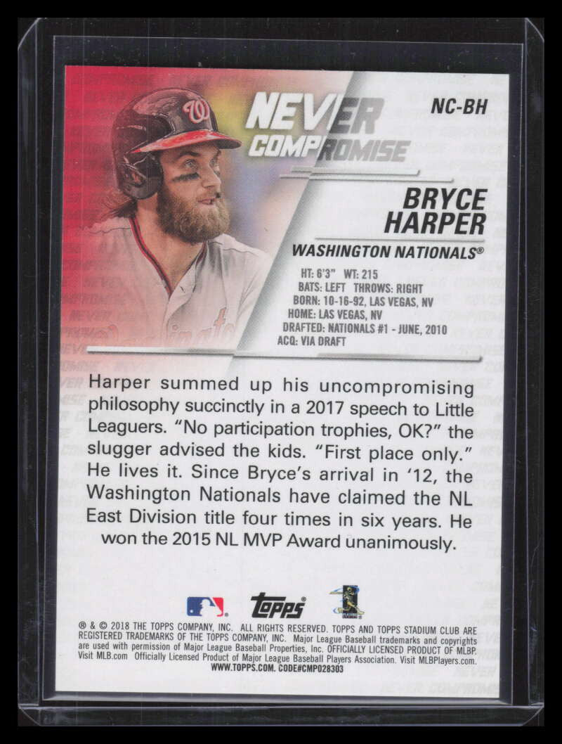 2018 Stadium Club Never Compromise Black NCBH Bryce Harper 77/99
