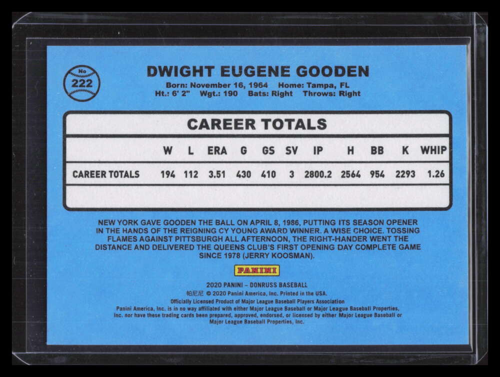 2020 Donruss Presidential Collection 222 Dwight Gooden RETRO 19/50