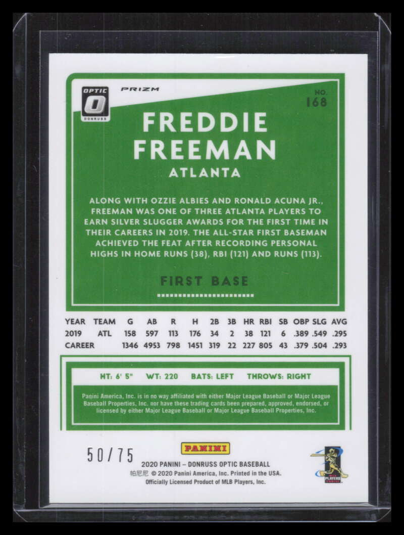 2020 Donruss Optic Blue Refractor 168 Freddie Freeman 50/75