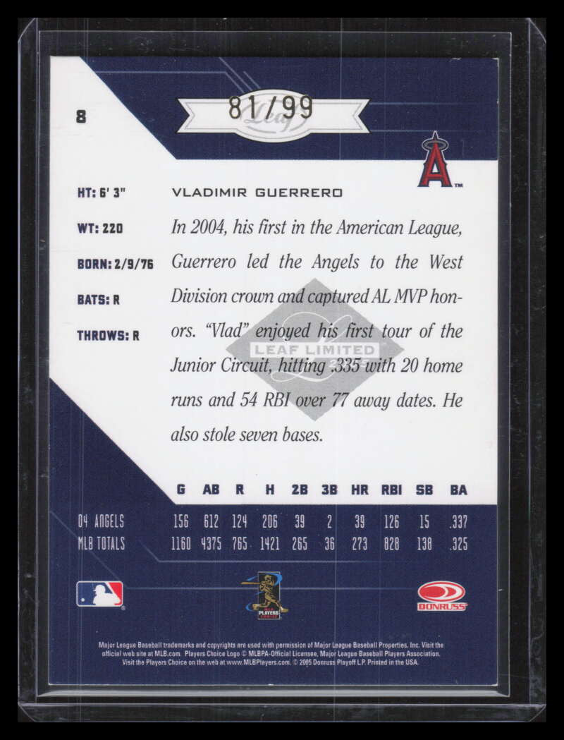 DELETE 151224 2005 Leaf Limited Bronze Spotlight 8 Vladimir Guerrero A 81/99