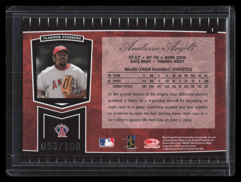 DELETE 151227 2004 Leaf Certified Cuts Marble Red 1 Vladimir Guerrero 53/100