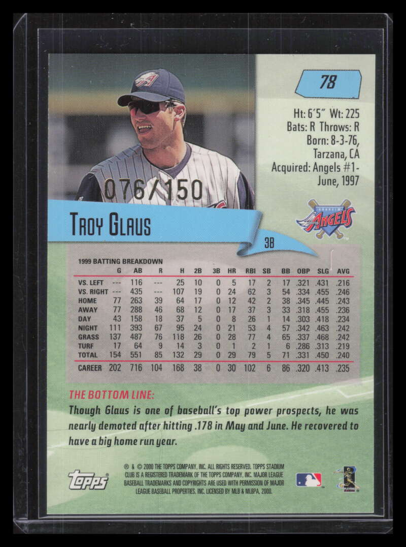 2000 Stadium Club One of a Kind 78 Troy Glaus 76/150