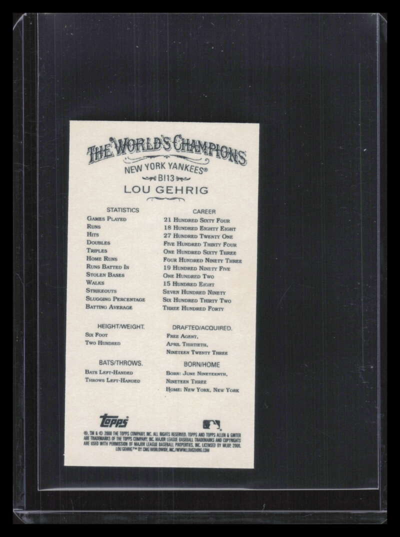 2008 Topps Allen and Ginter Mini Baseball Icons bi13 Lou Gehrig