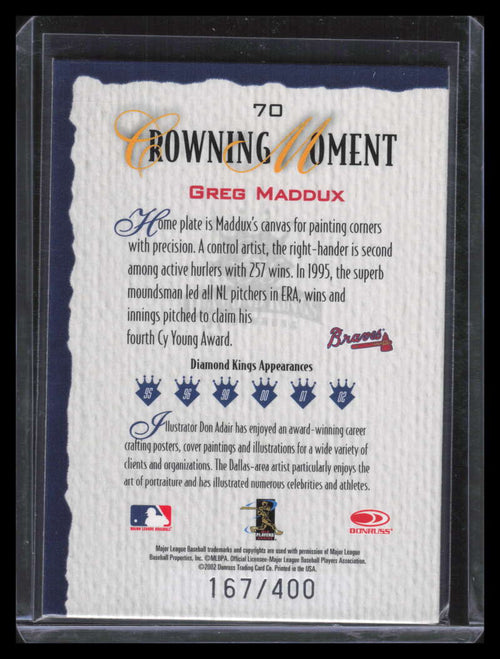 2002 Diamond Kings Silver Foil 70 Greg Maddux 167/400