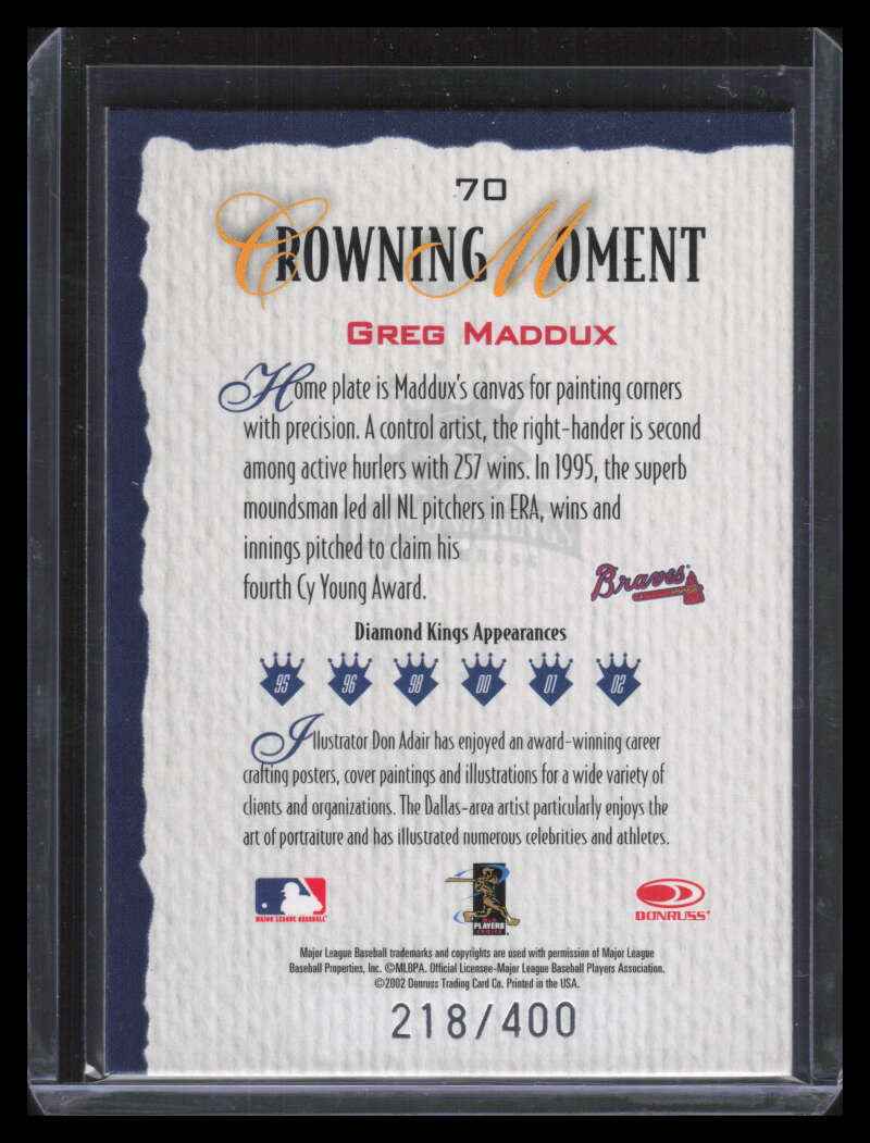 2002 Diamond Kings Silver Foil 70 Greg Maddux 218/400