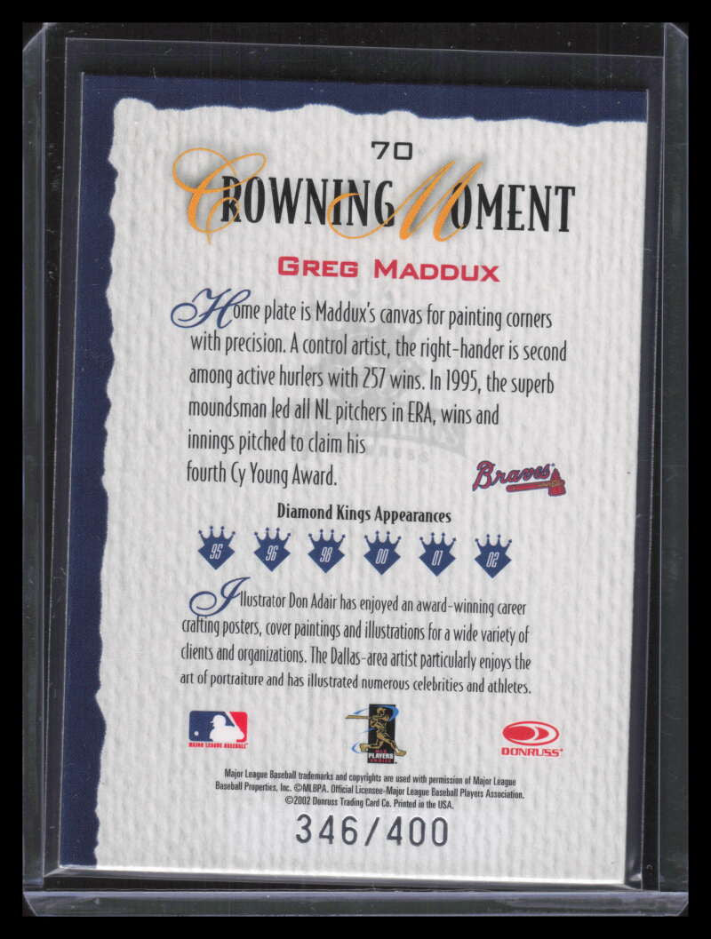 2002 Diamond Kings Silver Foil 70 Greg Maddux 346/400