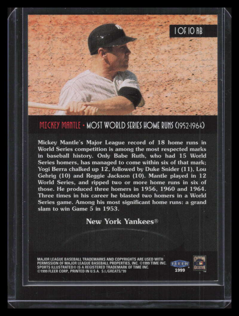 1999 Sports Illustrated Greats of the Game Record Breakers 1 Mickey Mantle