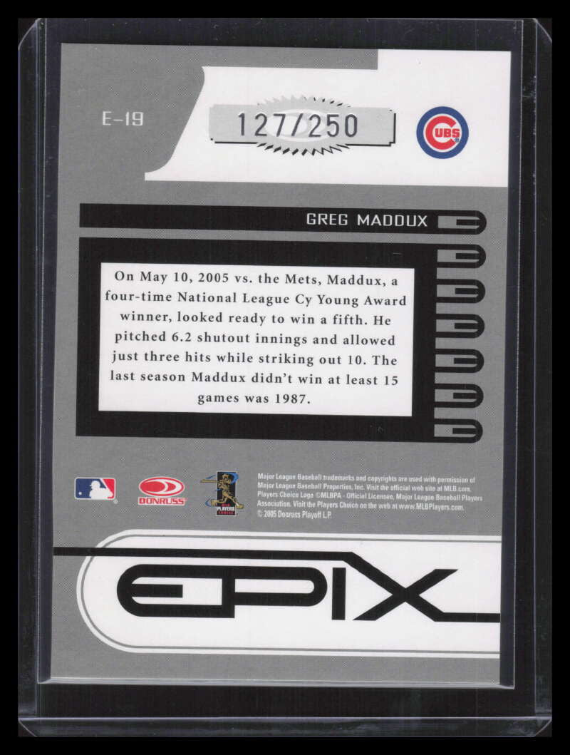 2005 Zenith Epix Blue Season 19 Greg Maddux 127/250