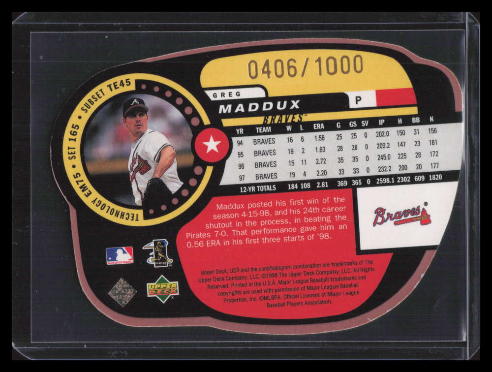 1998 UD3 Die Cuts 165 Greg Maddux EE 406/1000 The Establishment