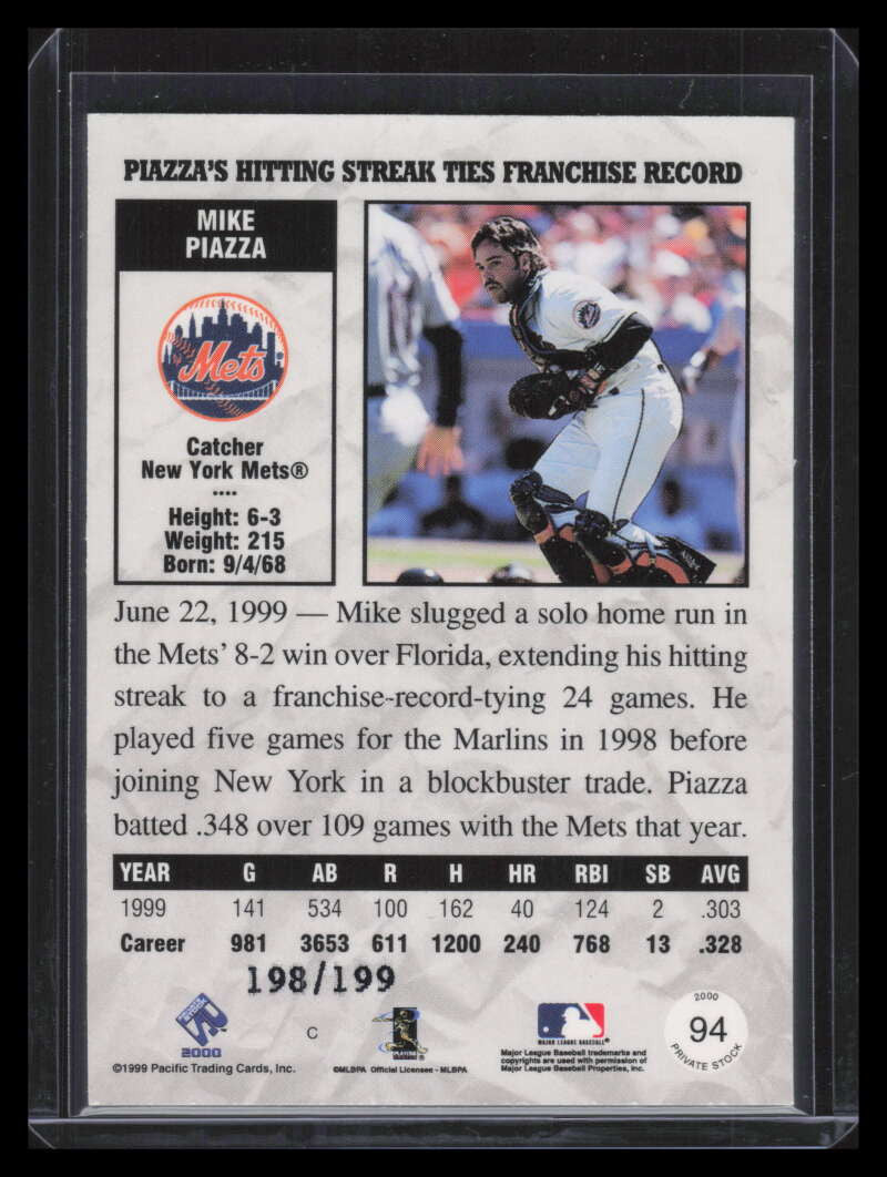 2000 Private Stock Silver Portraits 94 Mike Piazza 198/199
