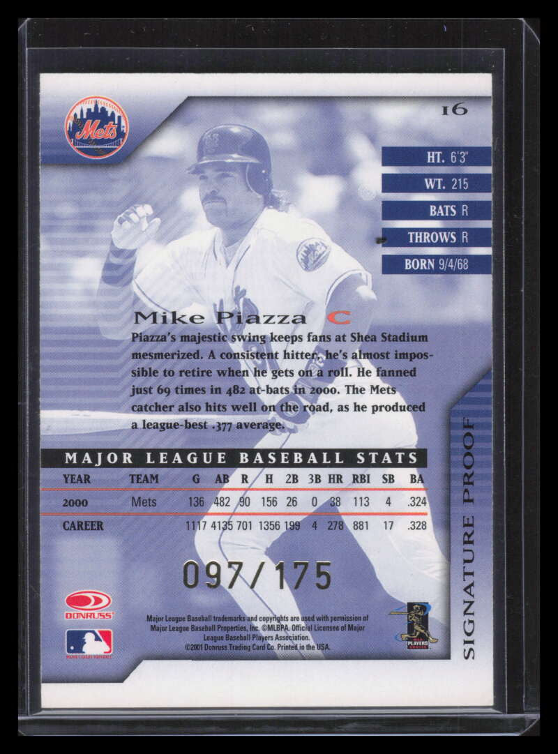 2001 Donruss Signature Proofs 16 Mike Piazza 97/175