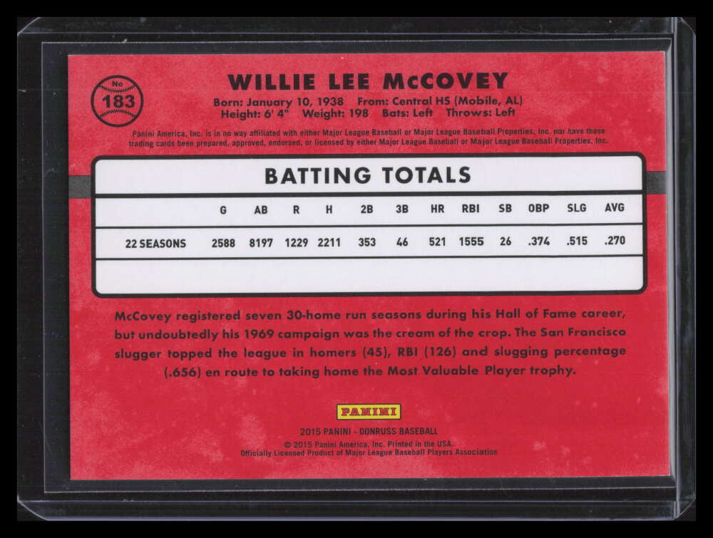 2015 Donruss Stat Line Season 183 Willie McCovey 12/45