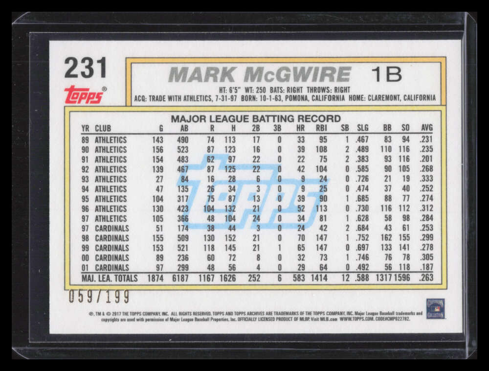 2017 Topps Archives Peach 231 Mark McGwire 59/199