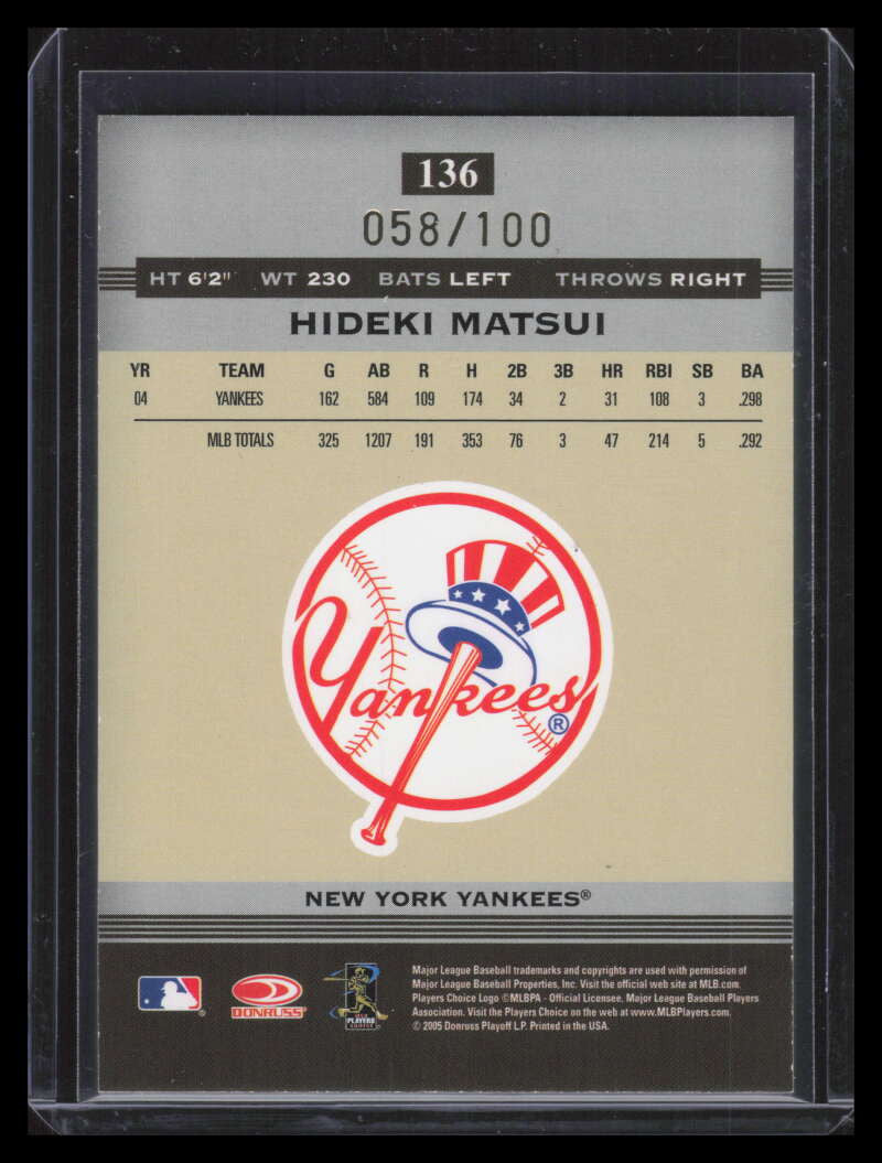 2005 Donruss Greats Gold HoloFoil 136 Hideki Matsui 58/100
