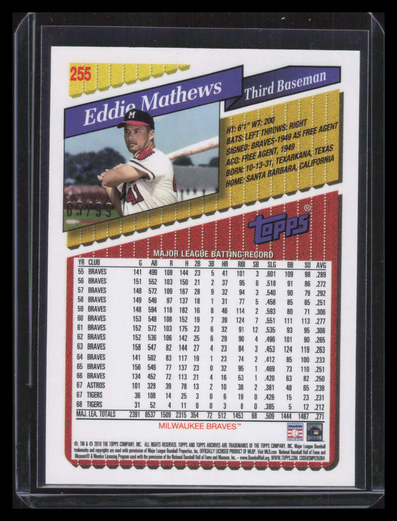 2019 Topps Archives Silver 255 Eddie Mathews 65/99