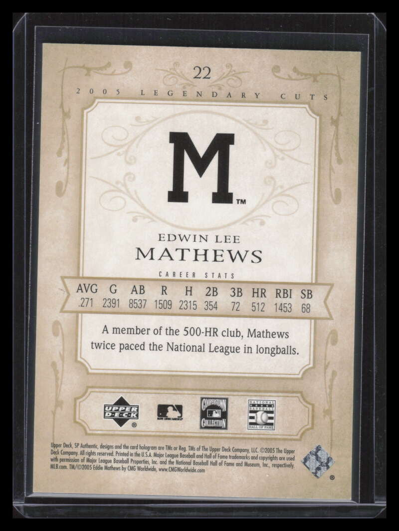 2005 SP Legendary Cuts HoloFoil 22 Eddie Mathews 6/50