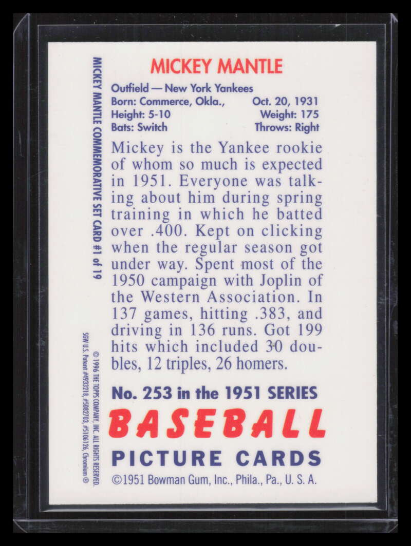 1996 Topps Mantle Finest 1 Mickey Mantle 1951 Bowman 140259
