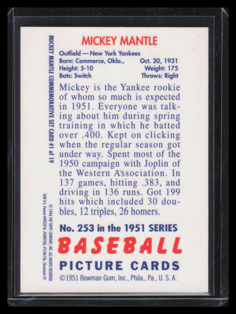 1997 Topps Mantle Finest 1 Mickey Mantle 1951 Bowman 140262
