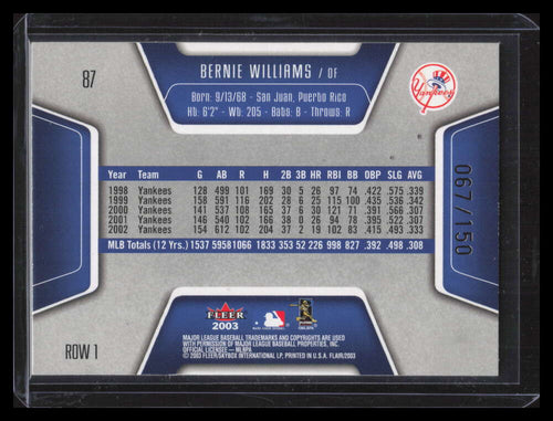 2003 Flair Collection Row 1 87 Bernie Williams 67/150