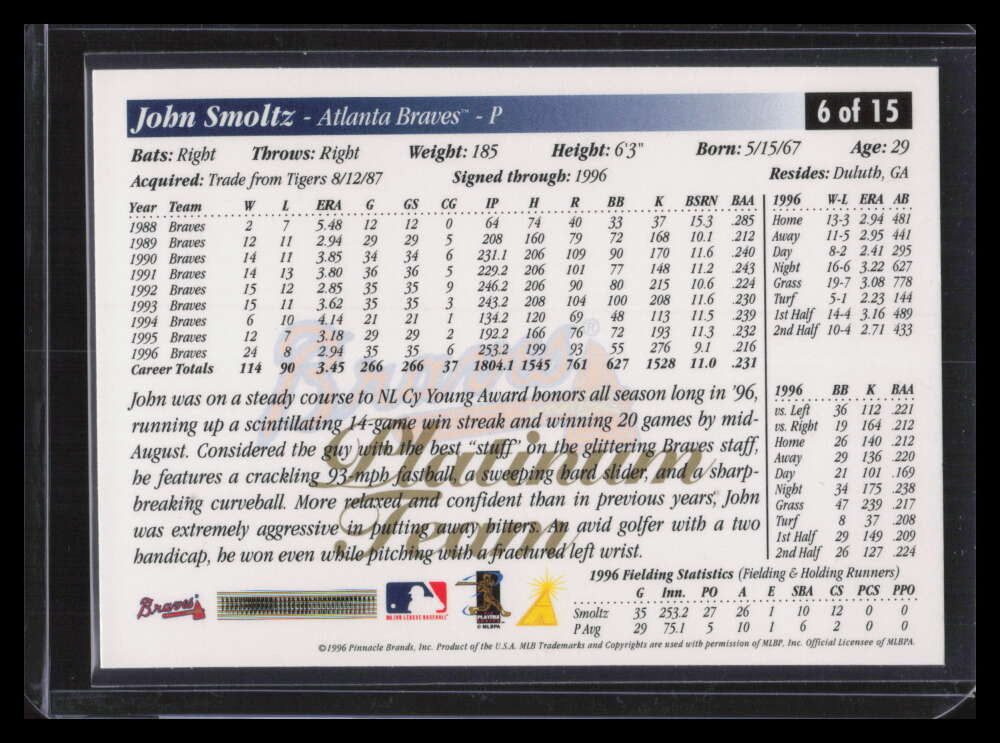 1997 Braves Score Platinum 6 John Smoltz 140285
