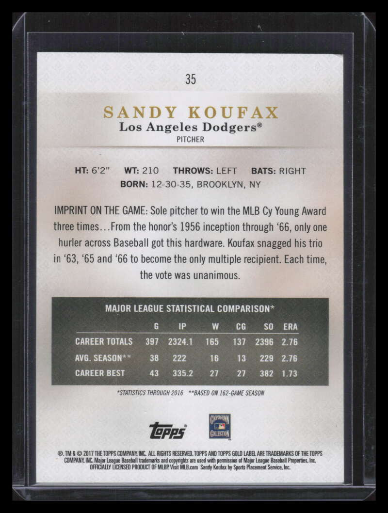 2017 Topps Gold Label Class 1 Red 35 Sandy Koufax 38/75