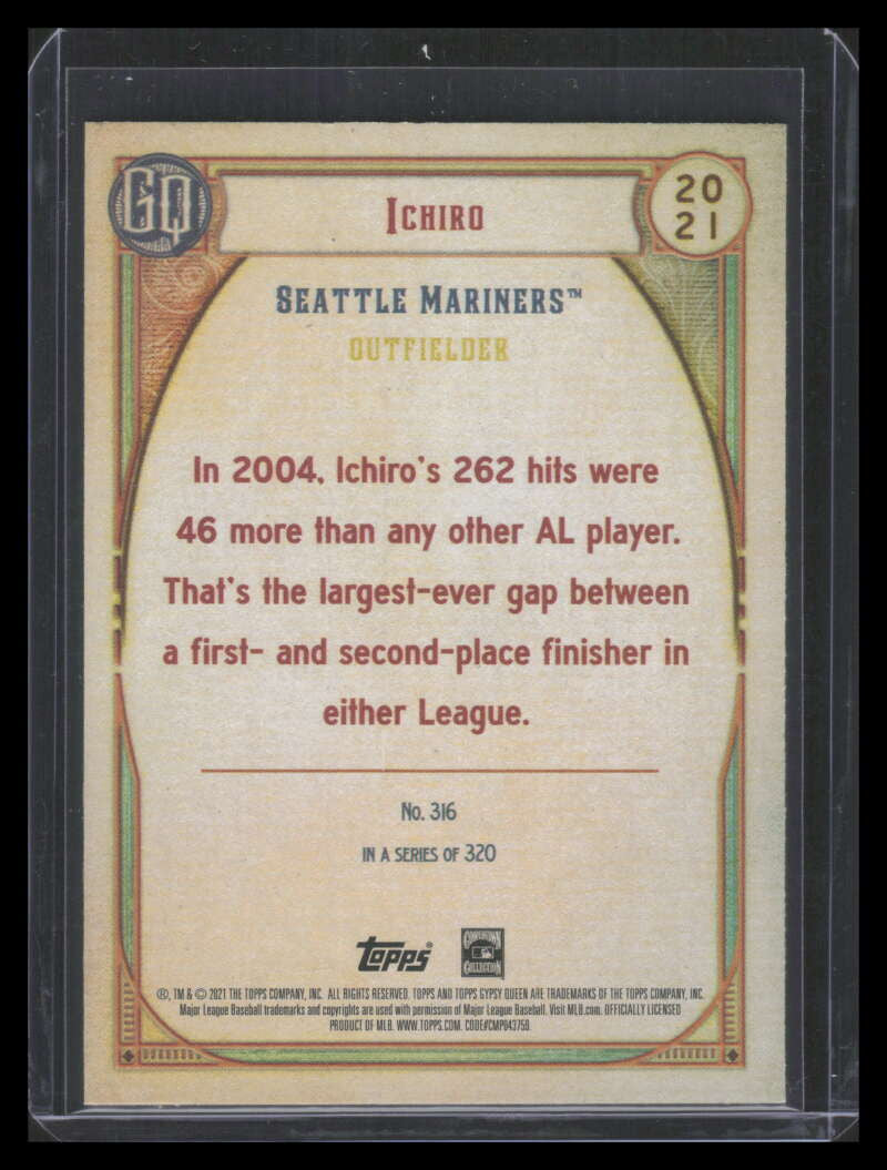 2021 Topps Gypsy Queen Missing Nameplate 316 Ichiro Suzuki