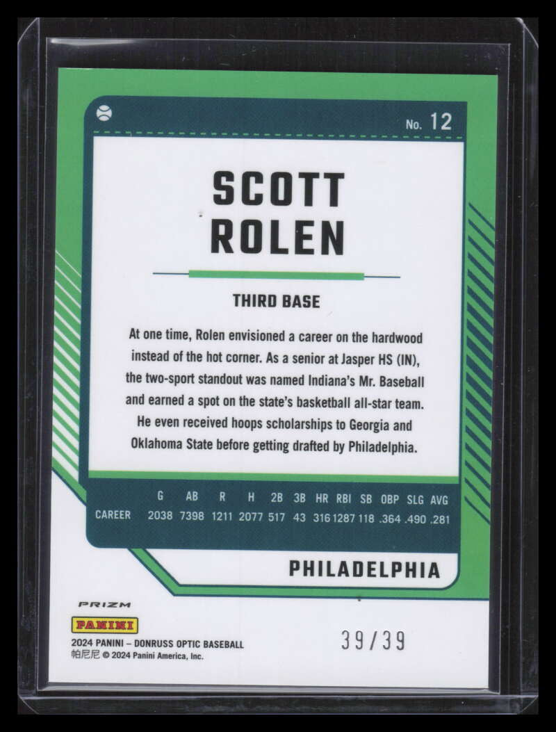 2024 Donruss Optic Black Velocity Refractor 12 Scott Rolen 39/39