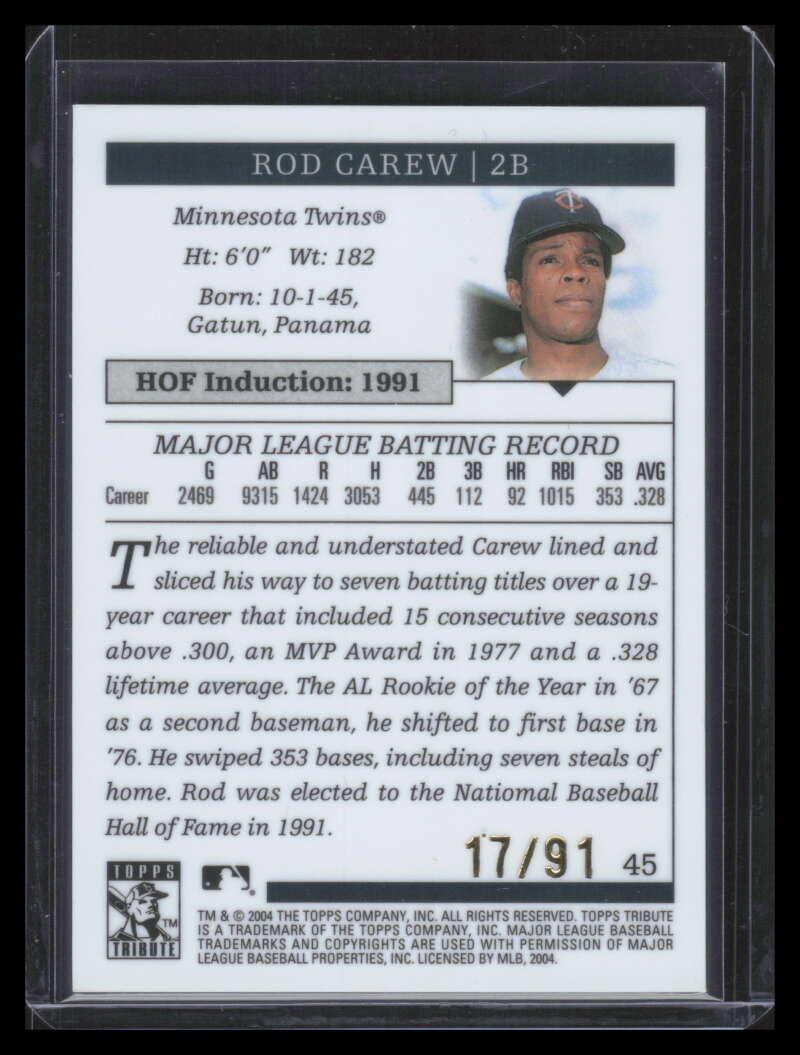 2004 Topps Tribute HOF Gold 45 Rod Carew 17/91