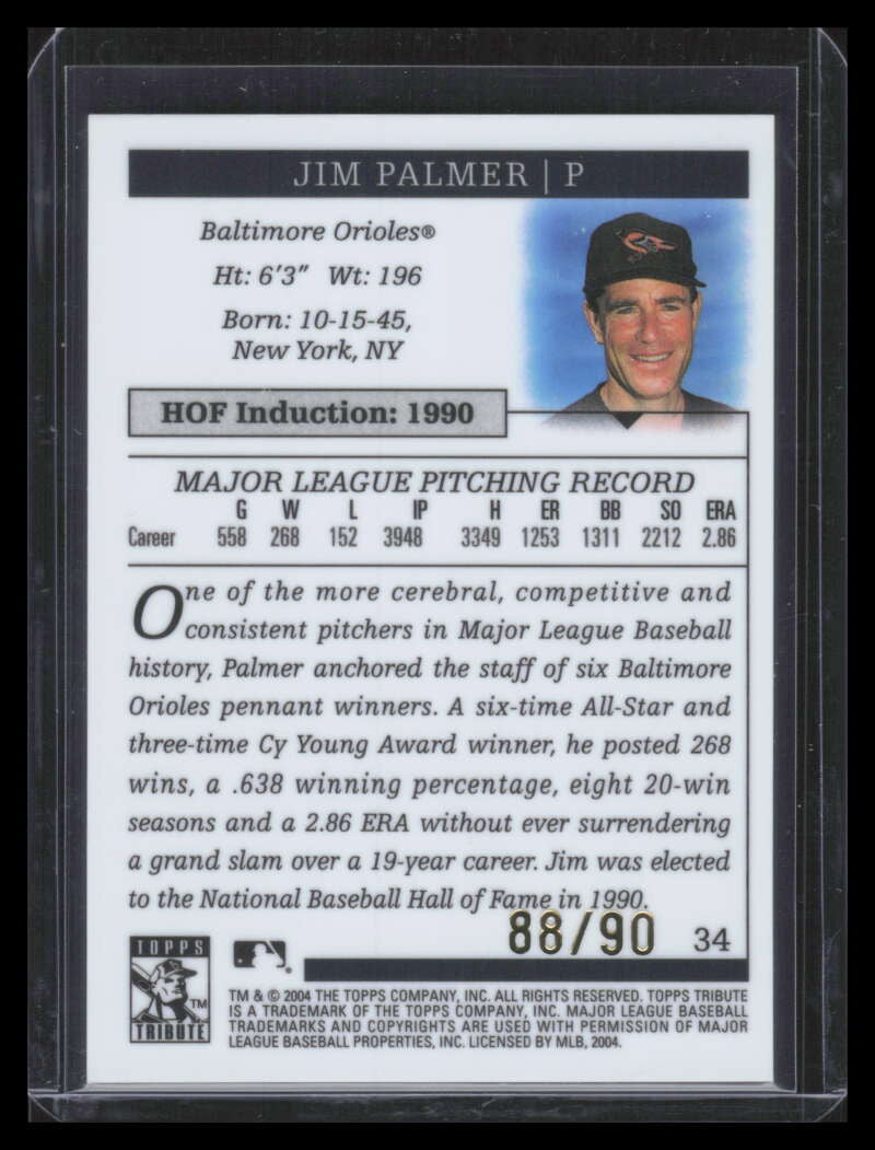 2004 Topps Tribute HOF Gold 34 Jim Palmer 88/90