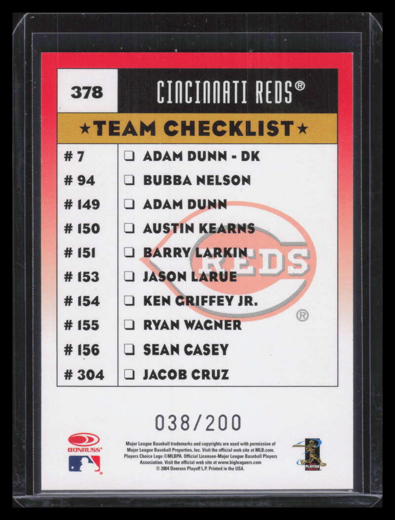 2005 Donruss Press Proofs Red 378 Ken Griffey Jr. TC 38/200 Team Checklist