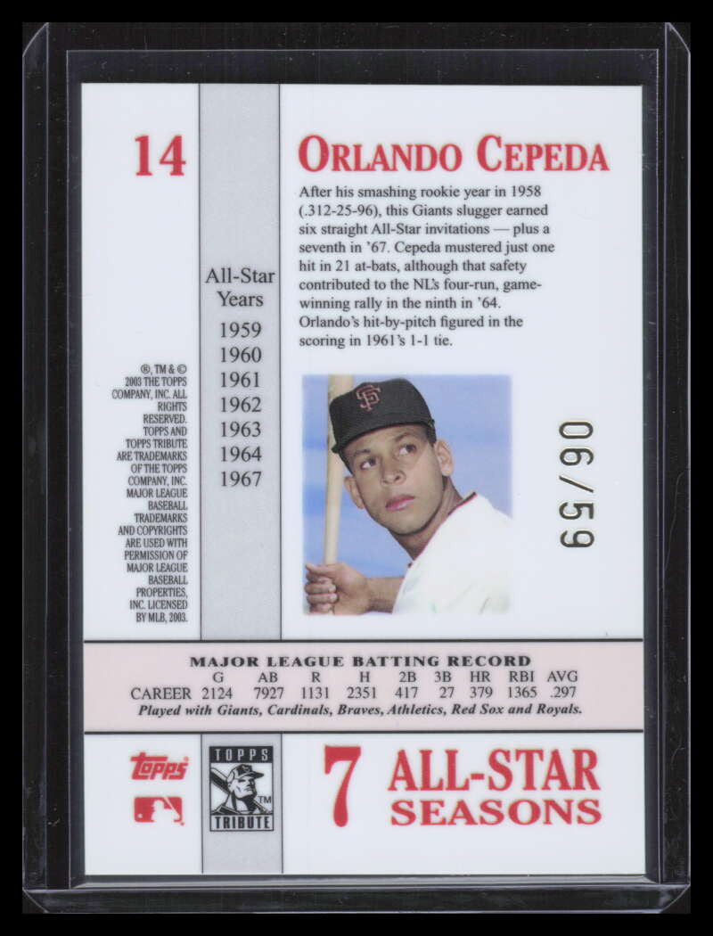 SOLD 151500 2003 Topps Tribute Perennial All-Star Gold 14 Orlando Cepeda 6/59