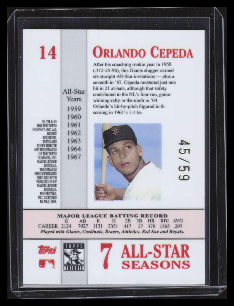 2003 Topps Tribute Perennial All-Star Gold 14 Orlando Cepeda 45/59