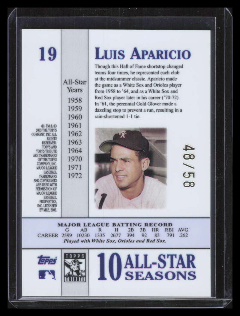 SOLD 151504 2003 Topps Tribute Perennial All-Star Gold 19 Luis Aparicio 48/58