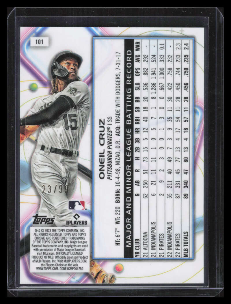 2023 Topps Cosmic Chrome Blue Moon Refractor 101 Oneil Cruz 23/99