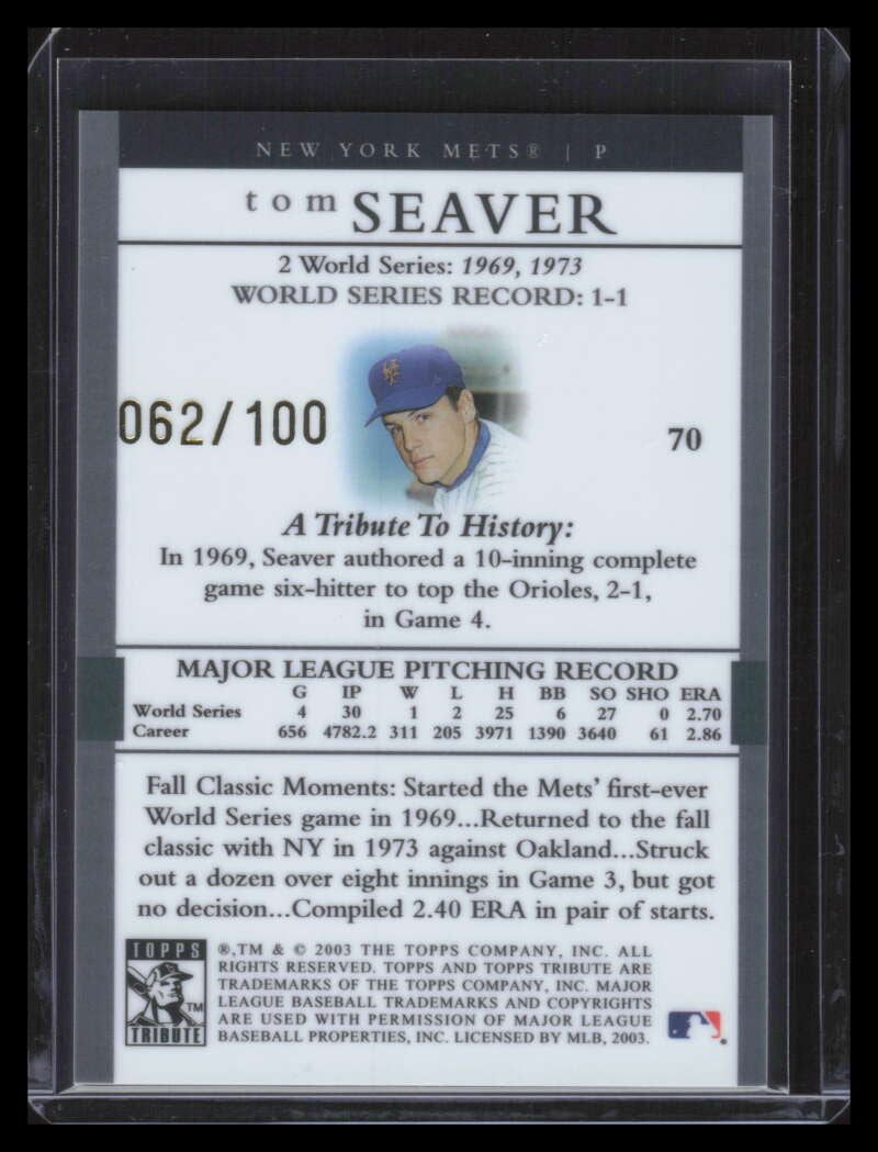 DELETE 151524 2003 Topps Tribute World Series Gold 70 Tom Seaver 69 62/100 1969