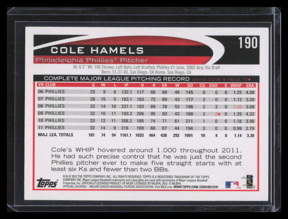 2012 Topps Gold Rush Stamped Promo 190 Cole Hamels
