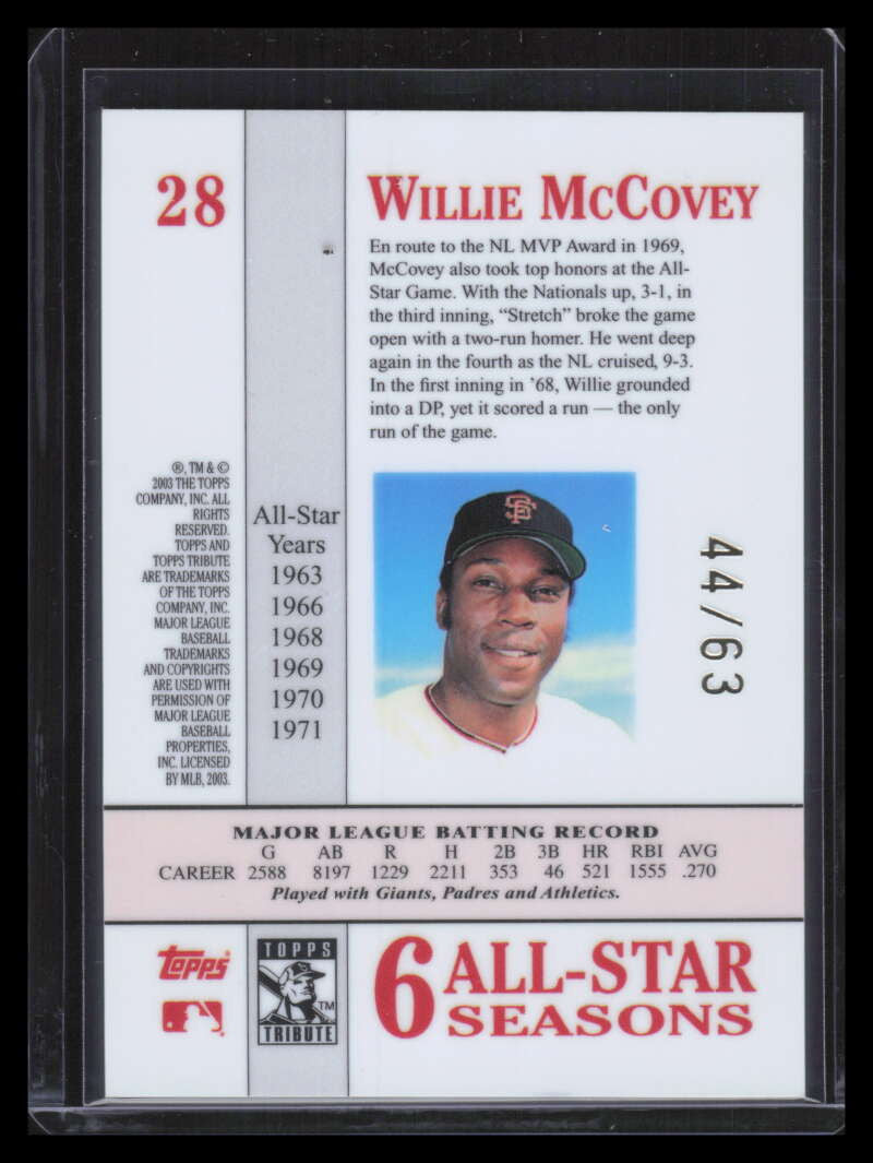 2003 Topps Tribute Perennial All-Star Gold 28 Willie McCovey 44/63