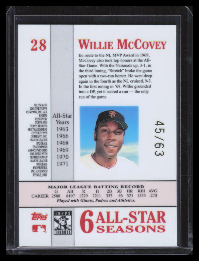 2003 Topps Tribute Perennial All-Star Gold 28 Willie McCovey 45/63