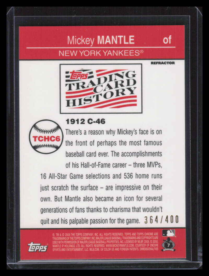 2008 Topps Chrome Trading Card History Refractor tchc6 Mickey Mantle 364/400