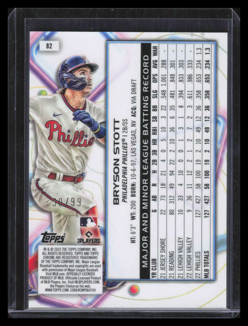2023 Topps Cosmic Chrome Blue Moon Refractor 82 Bryson Stott 30/99