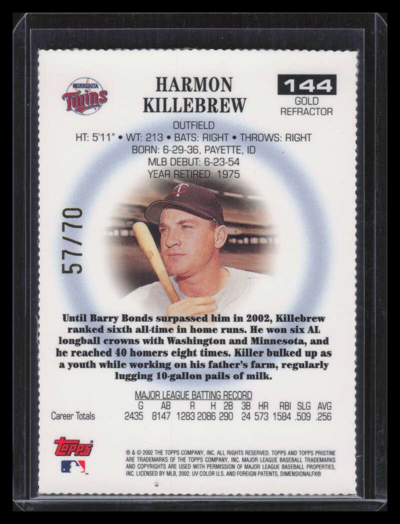 2002 Topps Pristine Gold Refractor 144 Harmon Killebrew 57/70
