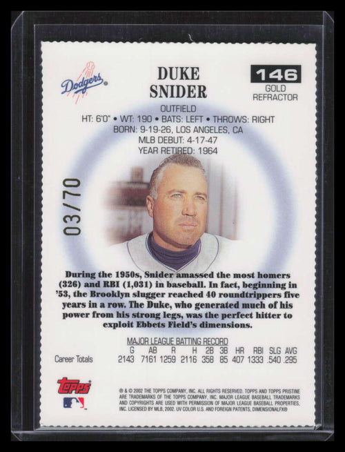 2002 Topps Pristine Gold Refractor 146 Duke Snider 3/70