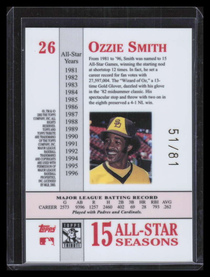 SOLD 151575 2003 Topps Tribute Perennial All-Star Gold 26 Ozzie Smith 51/81