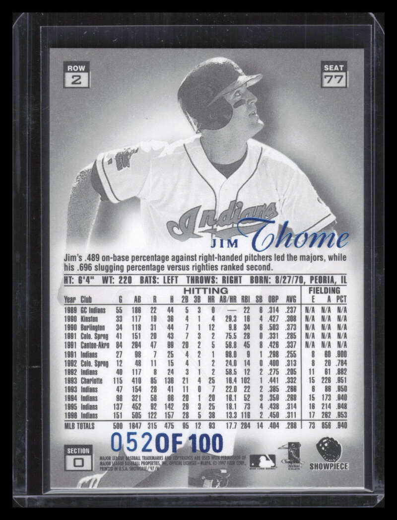 1997 Flair Showcase Legacy Collection Row 2 77 Jim Thome 52/100