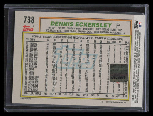 2002 Topps Archives Uniform Relics TURDE Dennis Eckersley 92 Jersey 1992